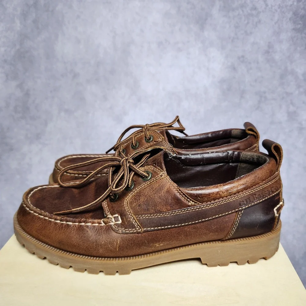 GH Bass Manchester Mens‎ 9M Brown Leather Lug Sole Boat Shoes 2225-226